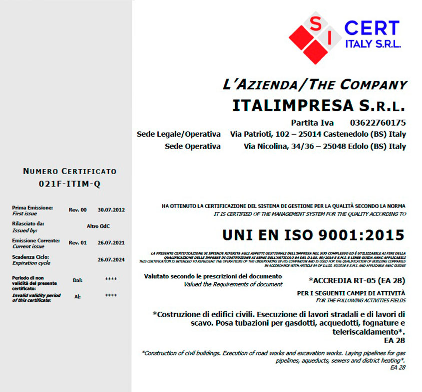 ISO 9001 Italimpresa S.r.l.