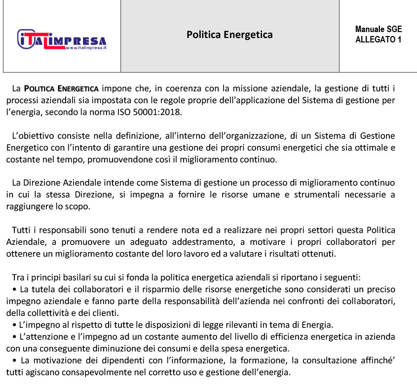 Politica energetica Italimpresa