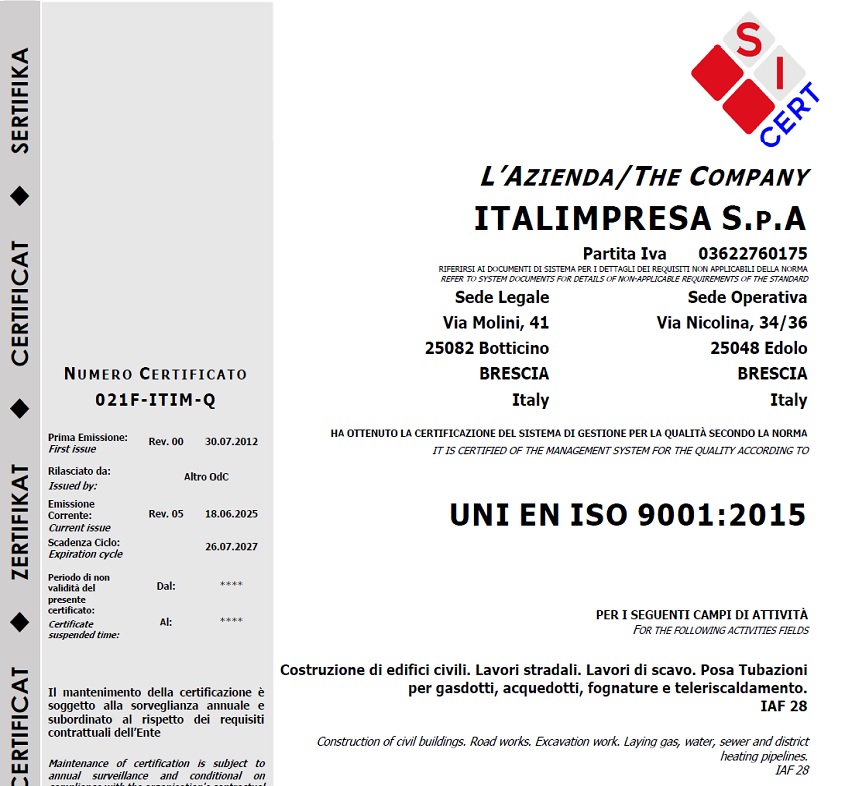 ISO 9001 Italimpresa S.r.l.