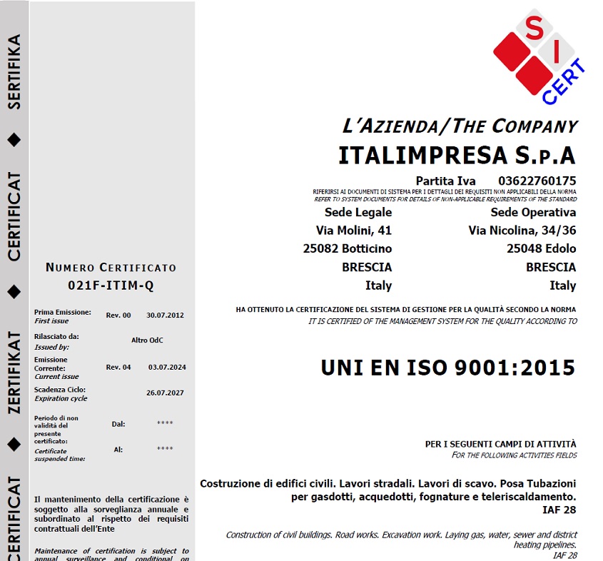 ISO 9001 Italimpresa S.r.l.